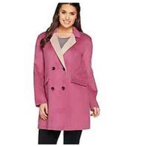 LOGO coat Lori Goldstein Button sherpa Contrast Lapel pink raspberry Wool SZ 4